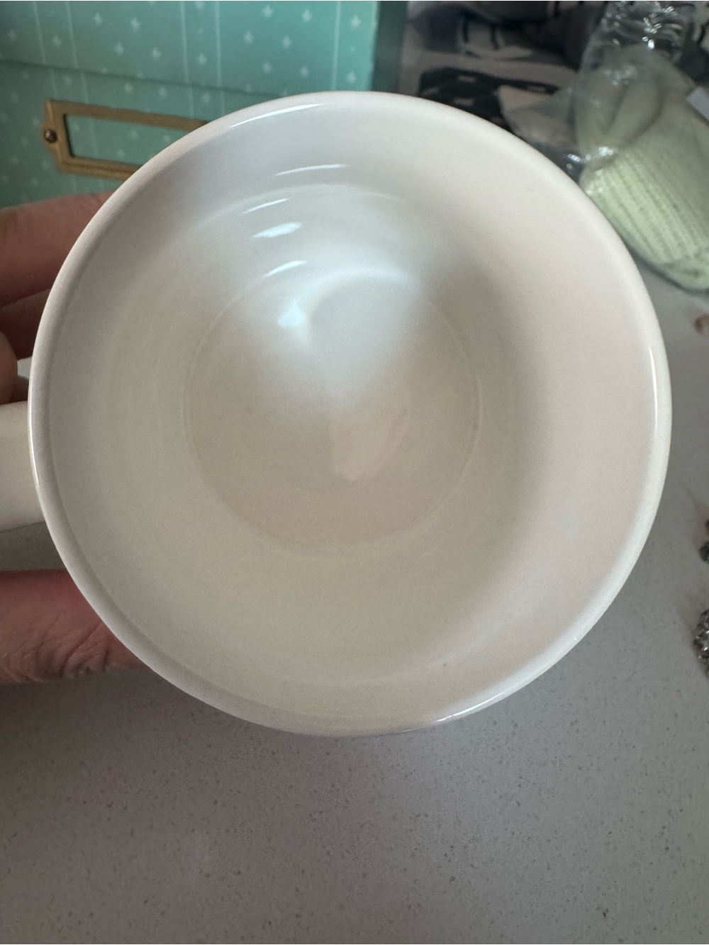Chaos Coordinator Ceramic Mug - White with Red, Orange & Mint Waves - Picture 3 of 4